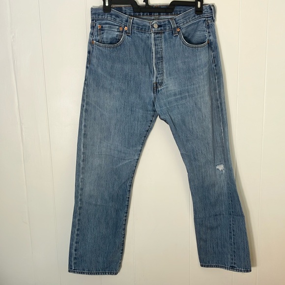 Levi's 501 Vintage 90s Blue Denim Button Fly Straight Leg 100% Cotton 35‎ x 30 - Picture 1 of 8